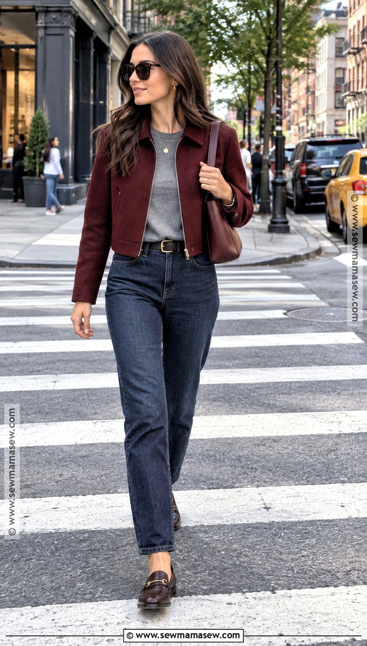 Burgundy Jacket And Dark Denim NYC Outfit - 15 Nyc Street Style September Ideas