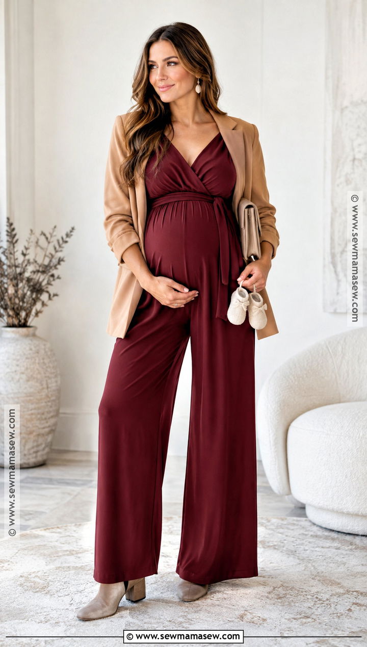 Burgundy Jumpsuit Fall Pregnancy Announcement Outfit - 15 Pregnancy Announcement Fall Outfits