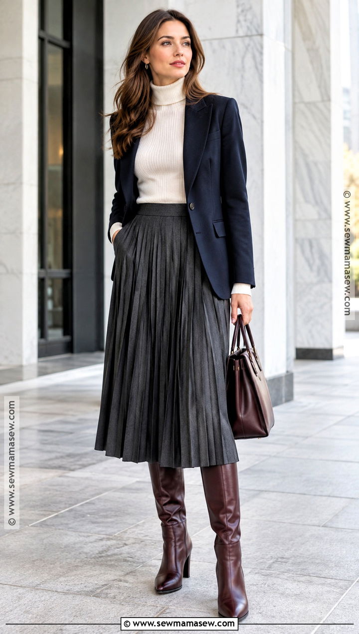 Burgundy Knee High Boots With Pleated Skirt - 15 autumn knee-high boots