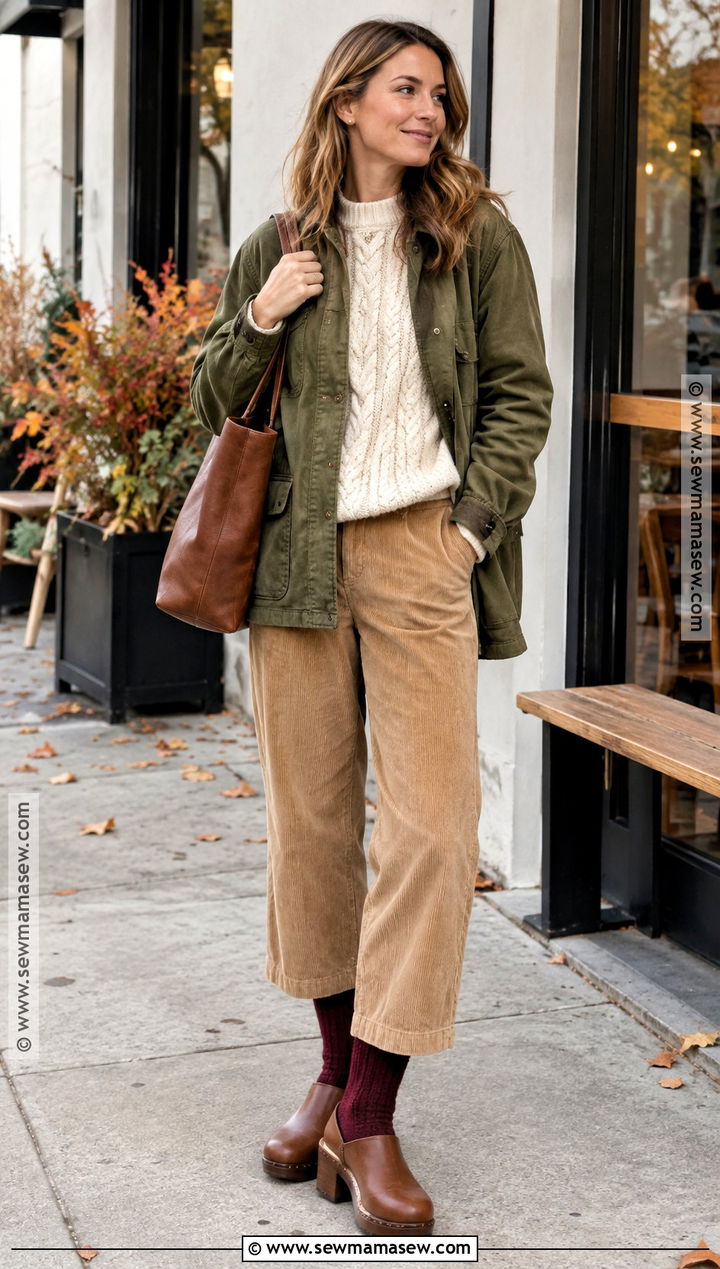 Burgundy Knit Socks With Clogs And Corduroy Pants - 15 autumn knit socks ideas