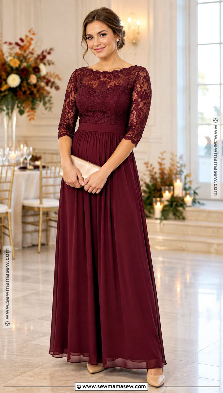 Burgundy Lace Bodice Bridesmaid Dress - 20 fall bridesmaid dresses burgundy