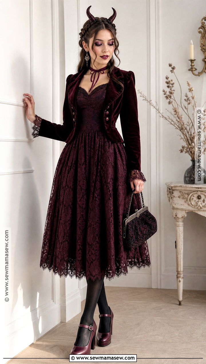 Burgundy Lace Demon Outfit - 35 demon outfit ideas
