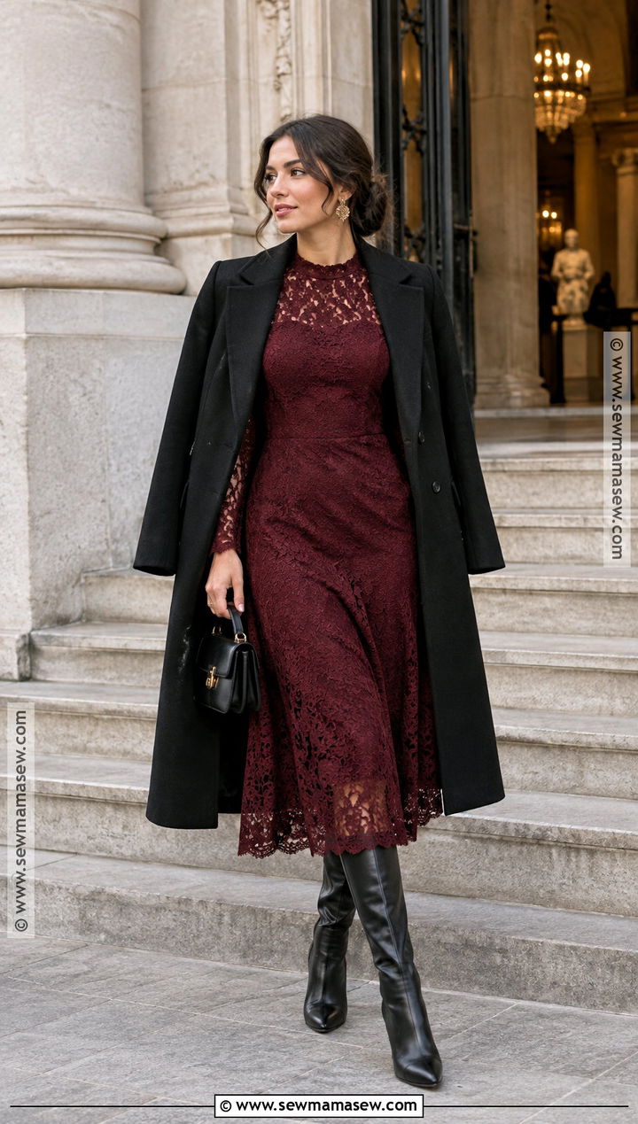 Burgundy Lace Dress Fall Outfit - 20 fall trends outfits
