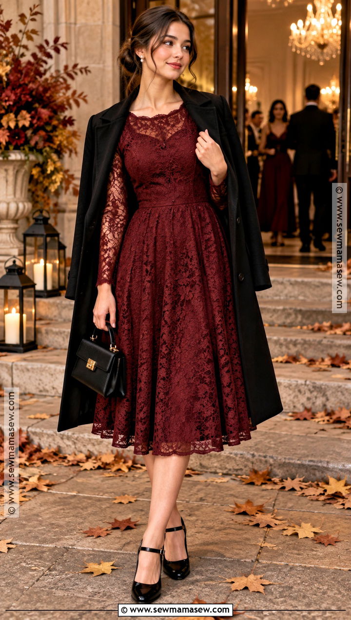 Burgundy Lace Fall Dance Dress - 20 fall dance dresses