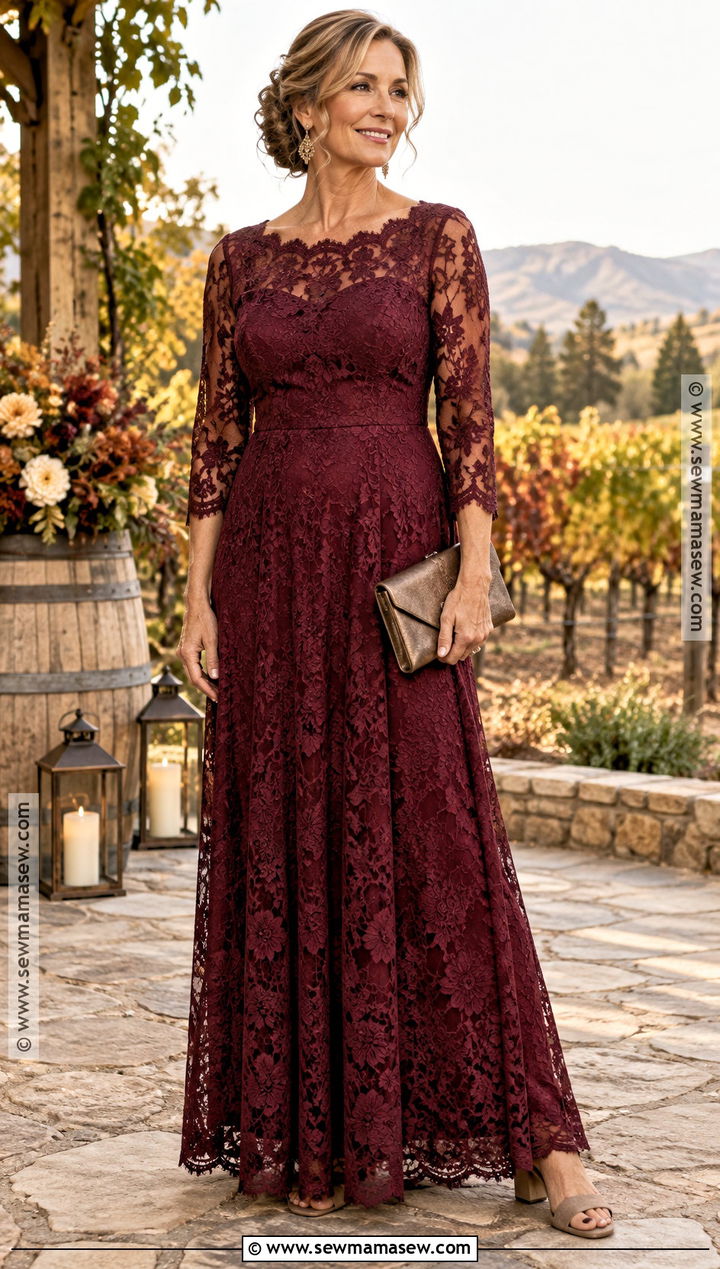 Burgundy Lace Maxi Mother Of The Bride Dress - 15 Fall Mother Of The Bride Dresses Bohemian