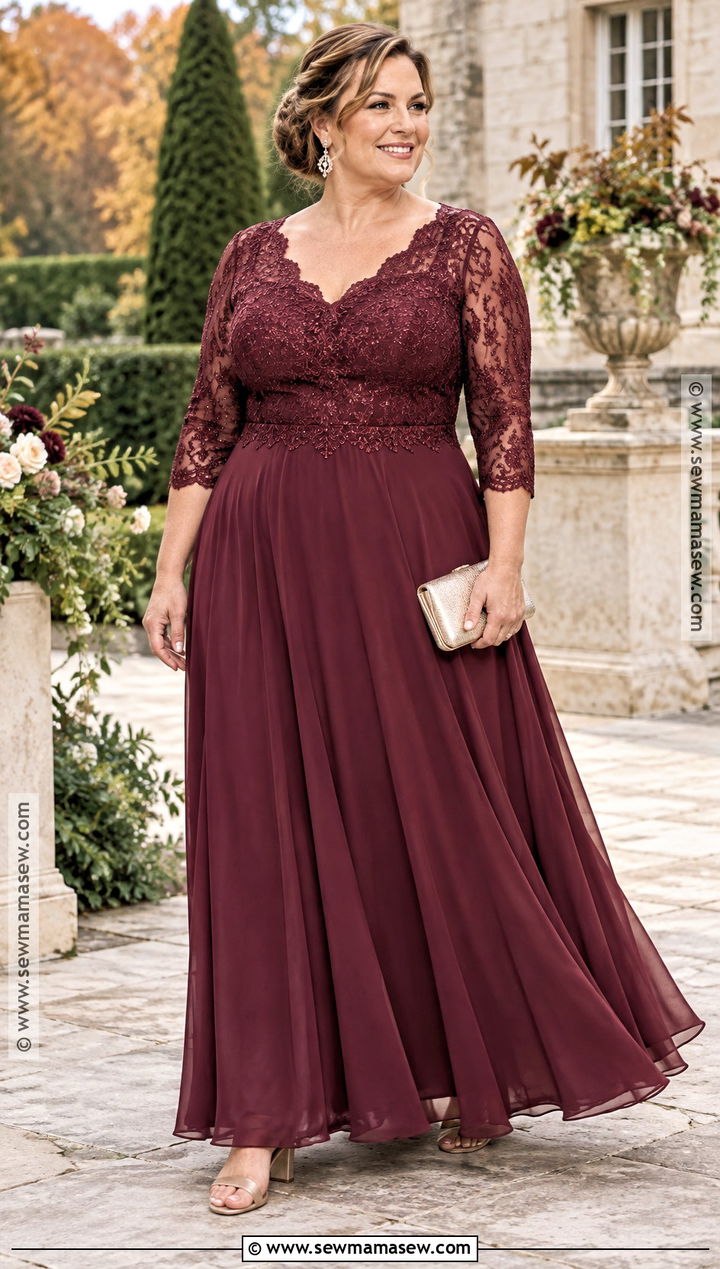 Burgundy Lace Plus Size Mother of the Bride Dress - 20 mother of the bride dresses plus size fall