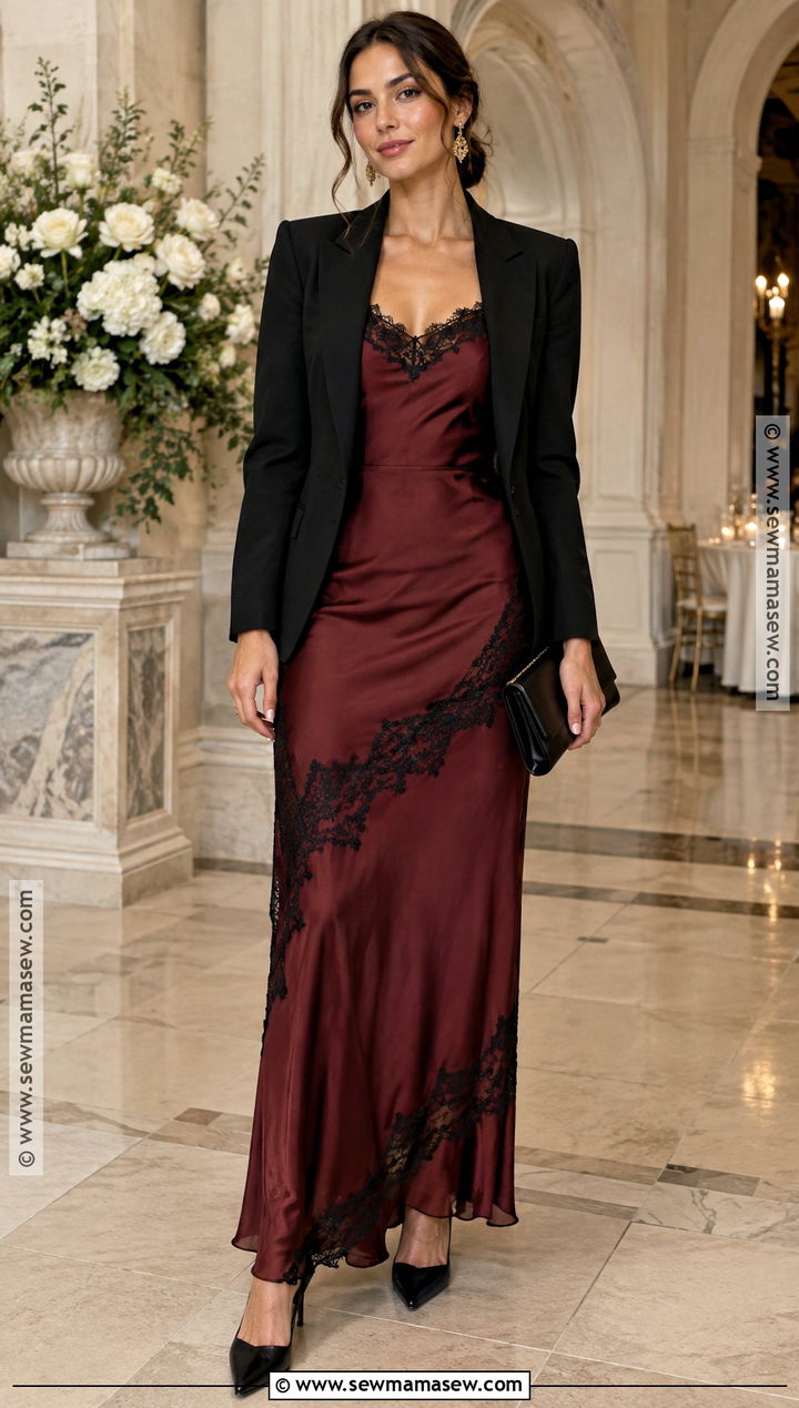 Burgundy Lace Trim Maxi Dress Outfit - 15 september guest wedding dress ideas