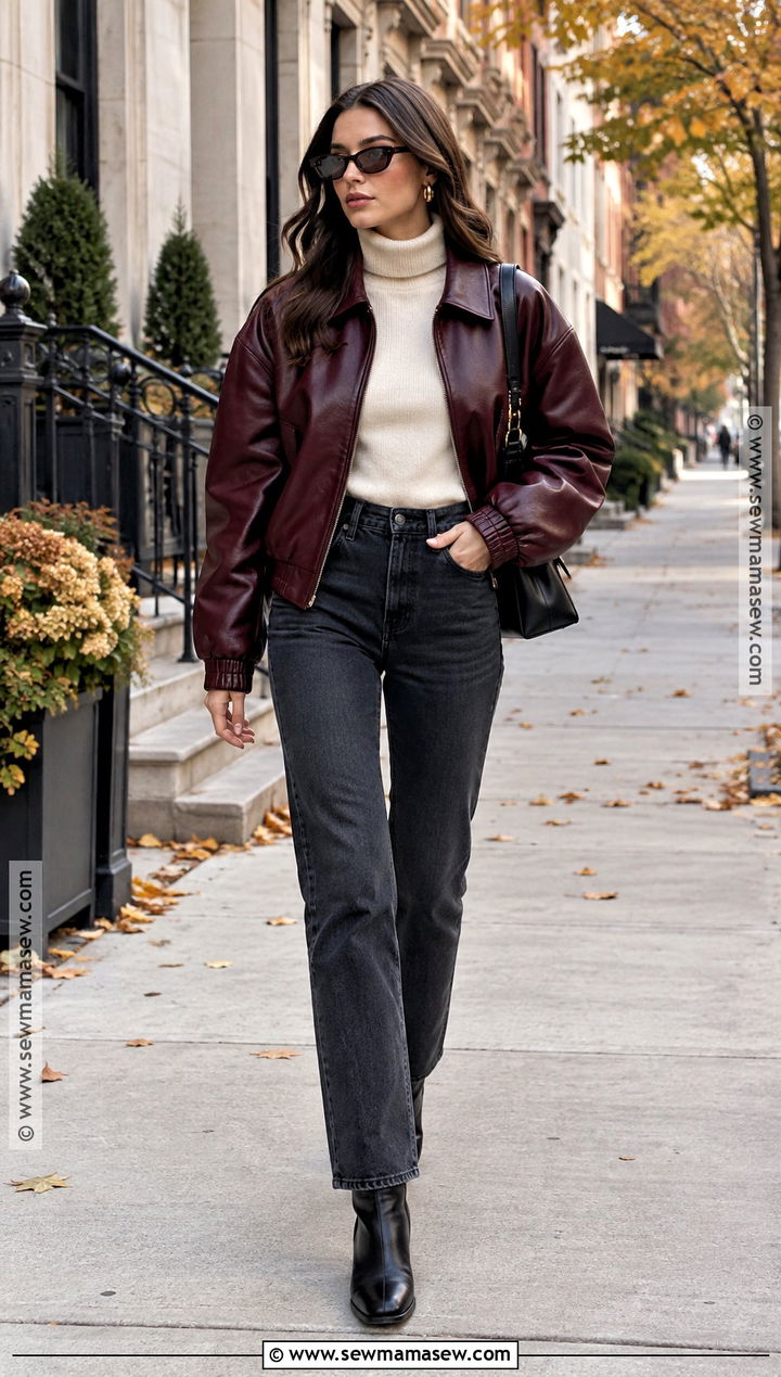 Burgundy Leather Jacket Fall Street Outfit - 15 Fall Street Fashion Ideas 2026