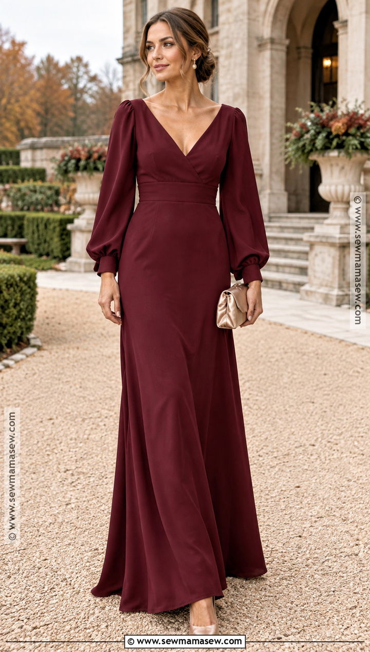 Burgundy Long Sleeve Bridesmaid Dress - 20 burgandy bridesmaids dresses fall
