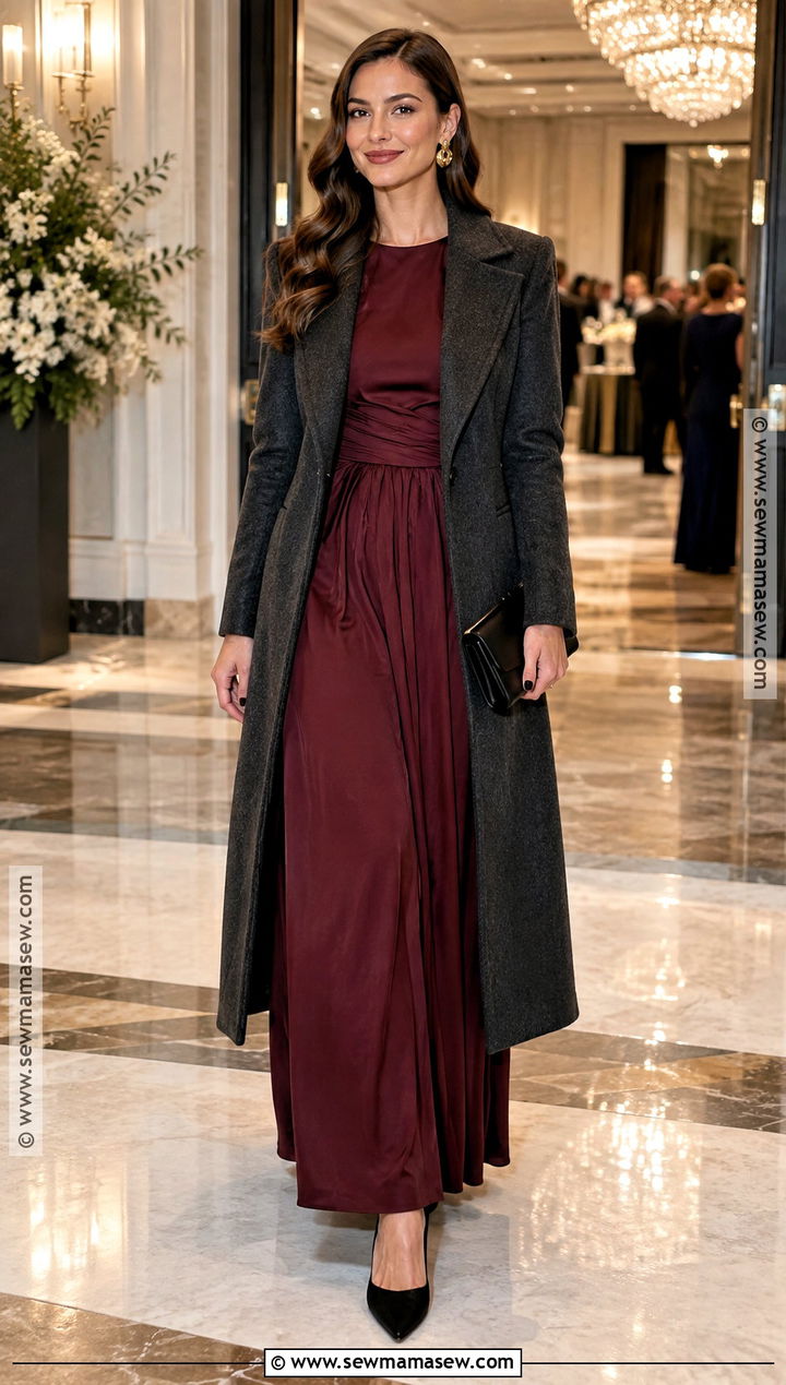 Burgundy Long Sleeve Maxi Autumn Wedding Guest Dress - 25 autumn dresses wedding guest