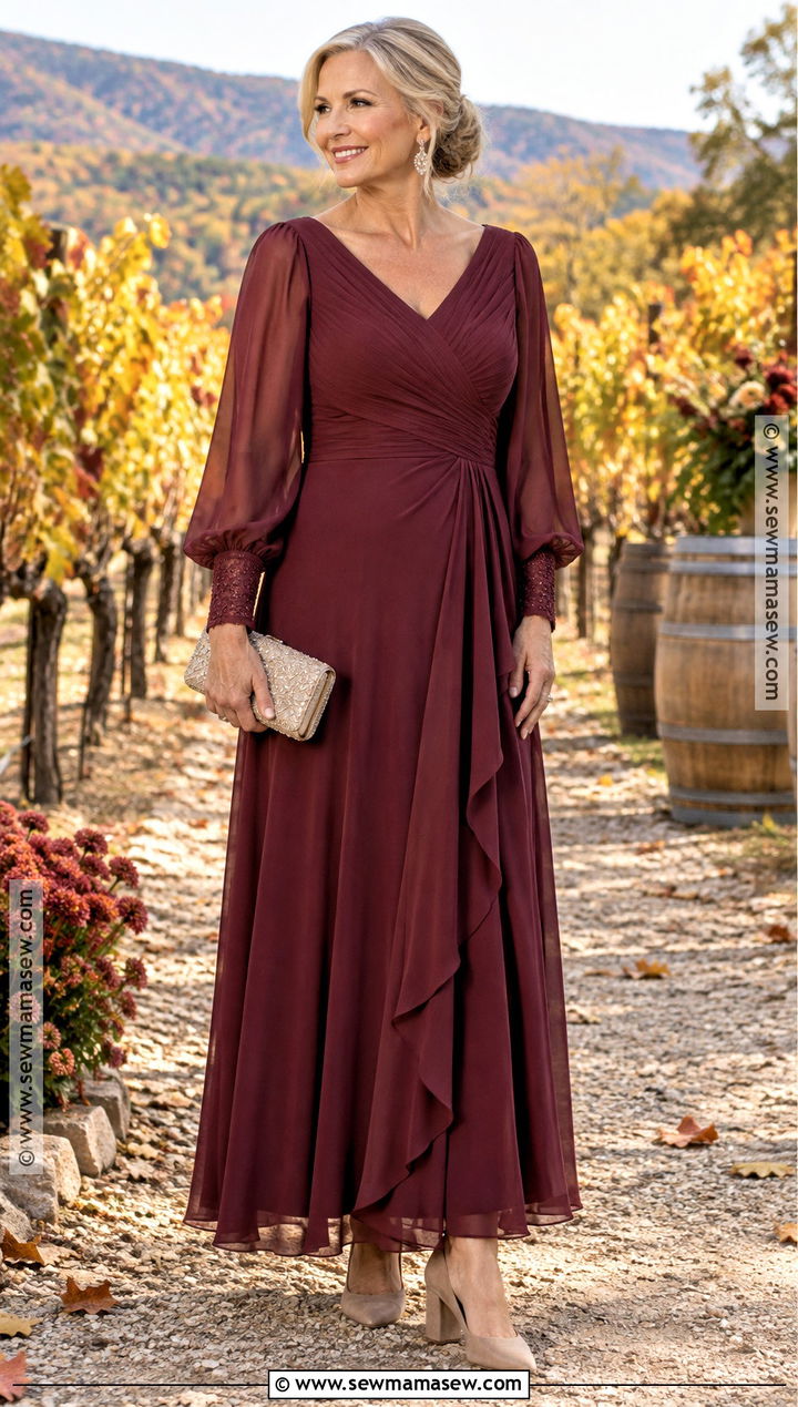 Burgundy Long Sleeve Mother of the Bride Dress - 20 mother of the bride dresses fall outdoor