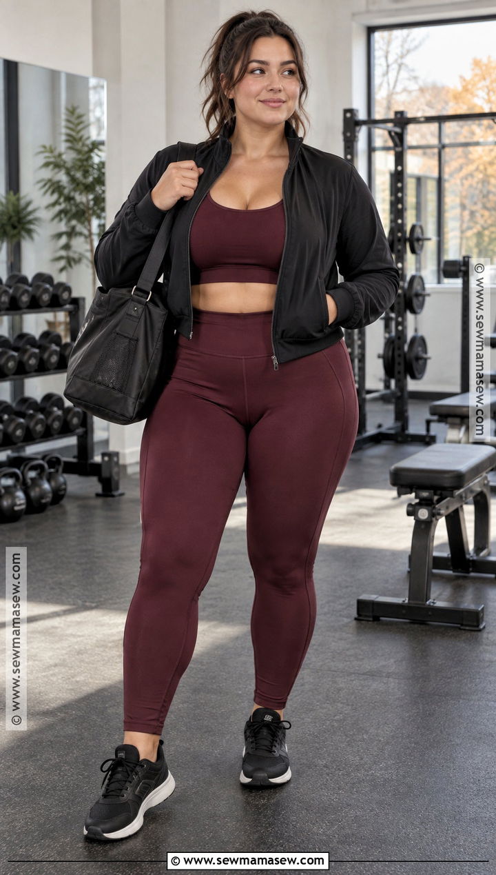 Burgundy Matching Set Workout Outfit - 15 Autumn Workout Outfits