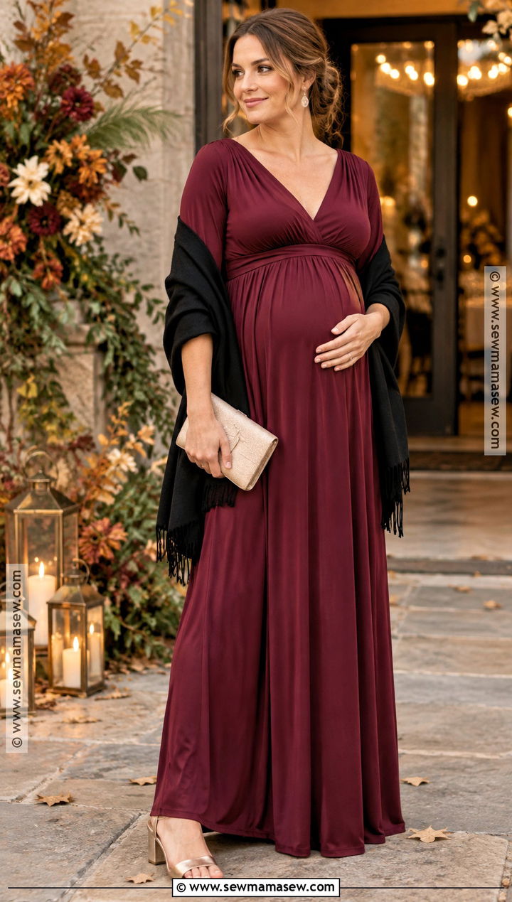 Burgundy Maternity Maxi Fall Wedding Outfit - 20 fall wedding outfits for women