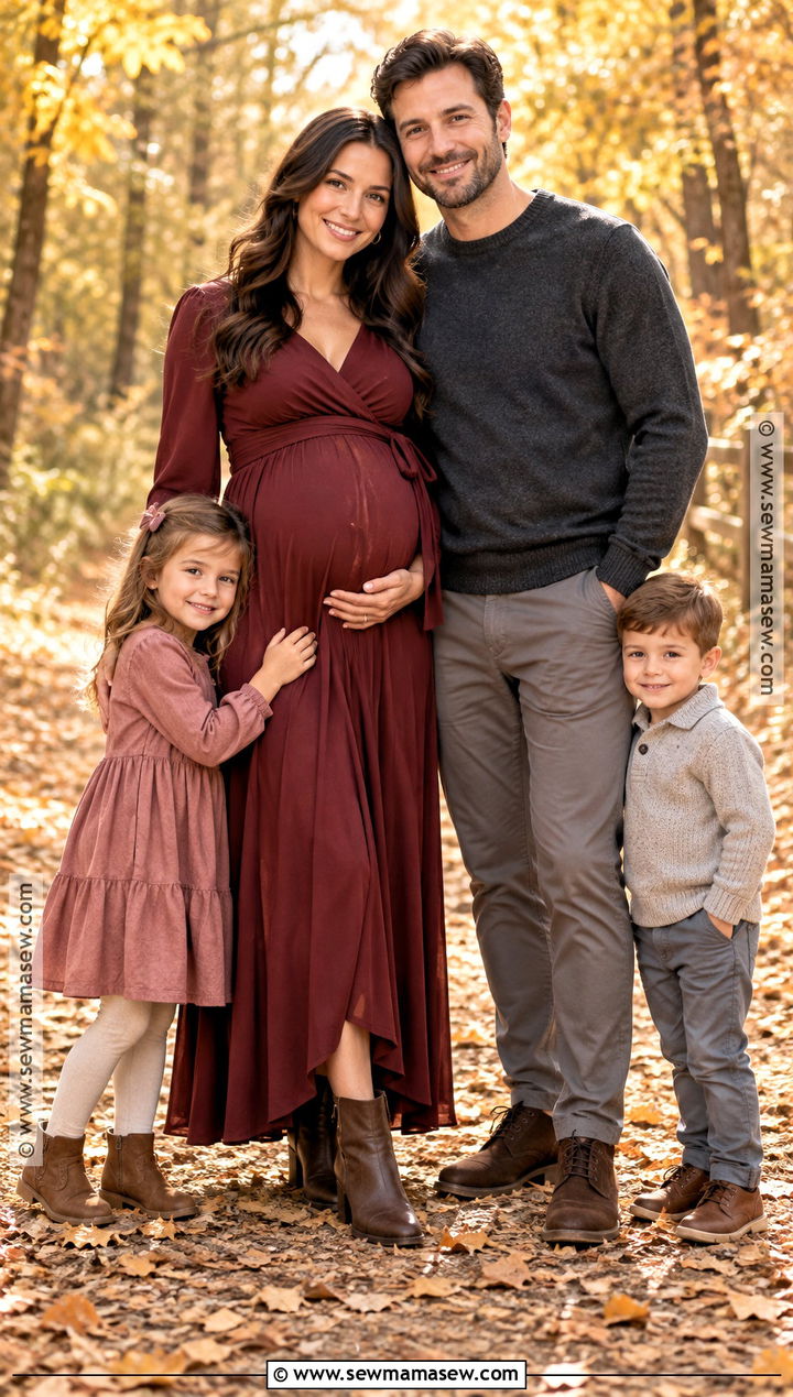 Burgundy Maternity Wrap Dress Family Photo Outfit - 15 fall maternity family photos outfits