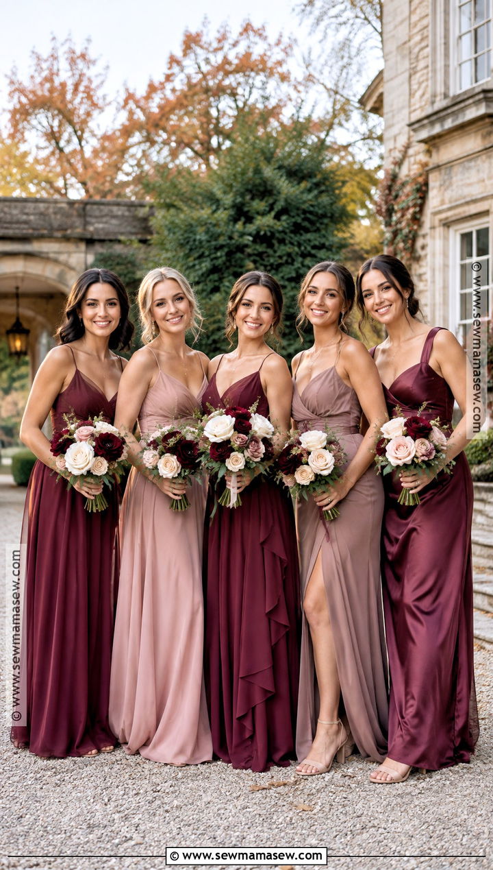 Burgundy Mauve And Dusty Rose Mismatched Bridesmaid Dresses - 15 mismatched bridesmaid dresses fall autumn color palettes