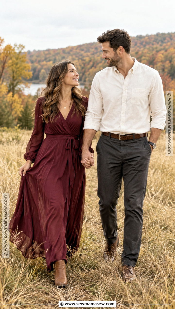 Burgundy Maxi Dress Fall Engagement Outfit - 20 fall engagement pictures outfit outdoor ideas