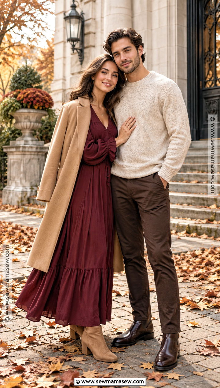 Burgundy Maxi Dress Fall Engagement Photo Outfit - 15 engagement photo outfit ideas fall