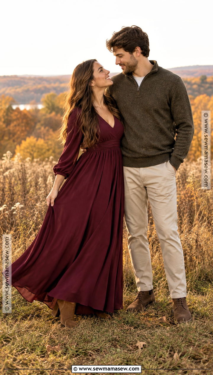 Burgundy Maxi Engagement Photo Dress - 15 engagement photos dress fall ideas