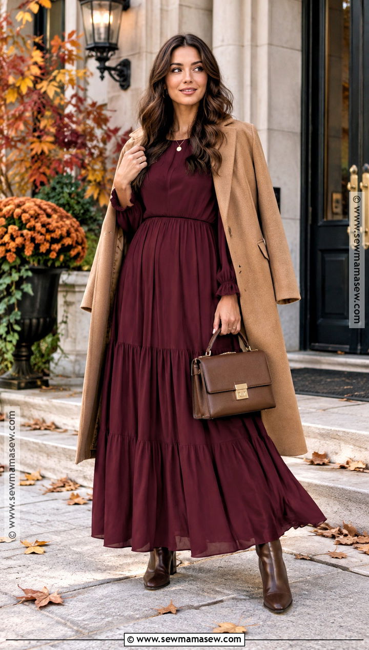 Burgundy Maxi Fall Dress Outfit - 30 fall dress outfit ideas