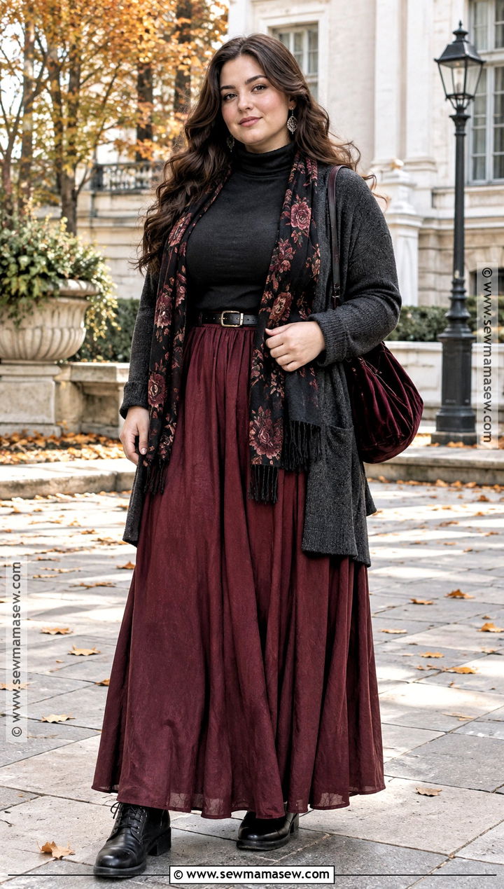 Burgundy Maxi Skirt Autumn Witch Outfit - 15 autumn witch aesthetic outfit ideas