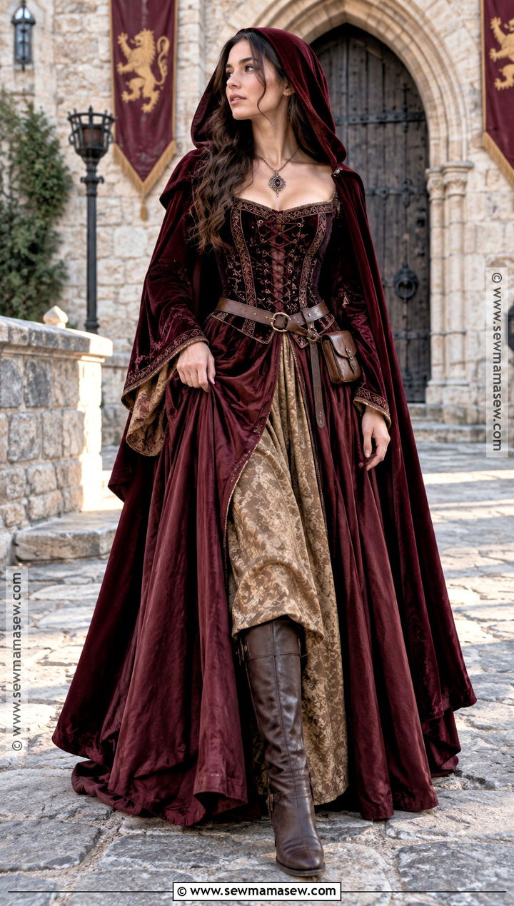 Burgundy Medieval Corset Gown - 15 Autumn Fantasy Gown Ideas