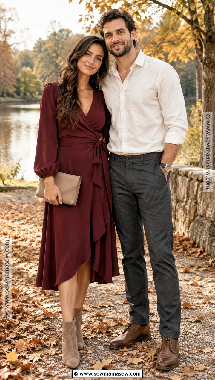 Burgundy Midi Dress Engagement Picture Outfit - 20 september engagement pictures outfits