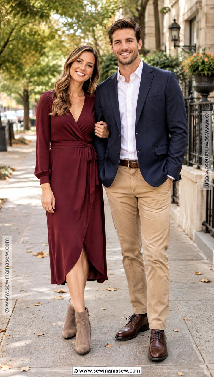 Burgundy Midi Dress Fall Couple Photo Outfit - 15 fall couple photos outfits dress