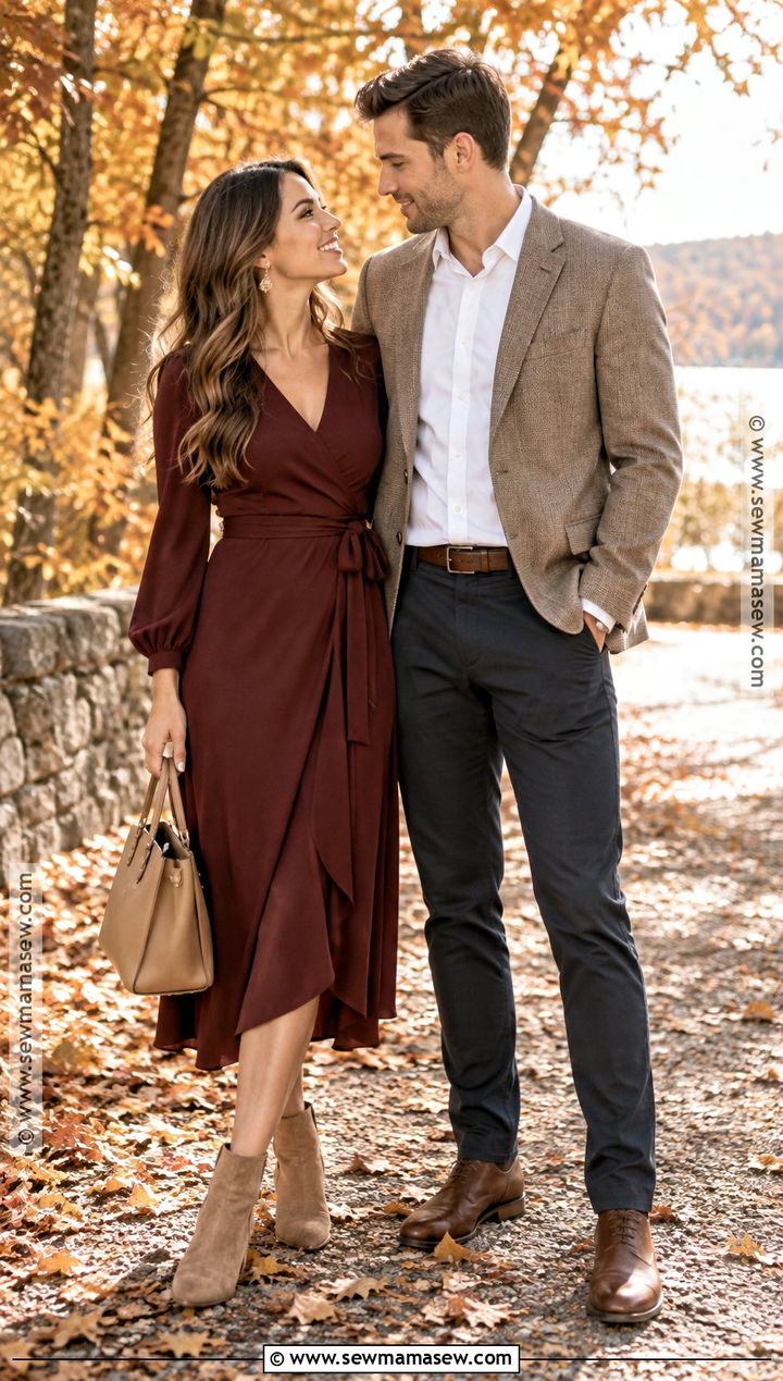 Burgundy Midi Dress Fall Engagement Outfit - 25 fall engagement pictures outfit ideas