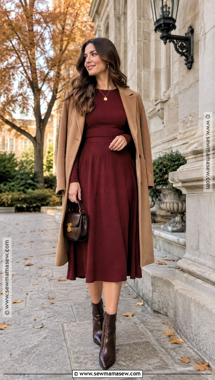 Burgundy Midi Dress Fall Proposal Outfit - 25 fall proposal outfit ideas