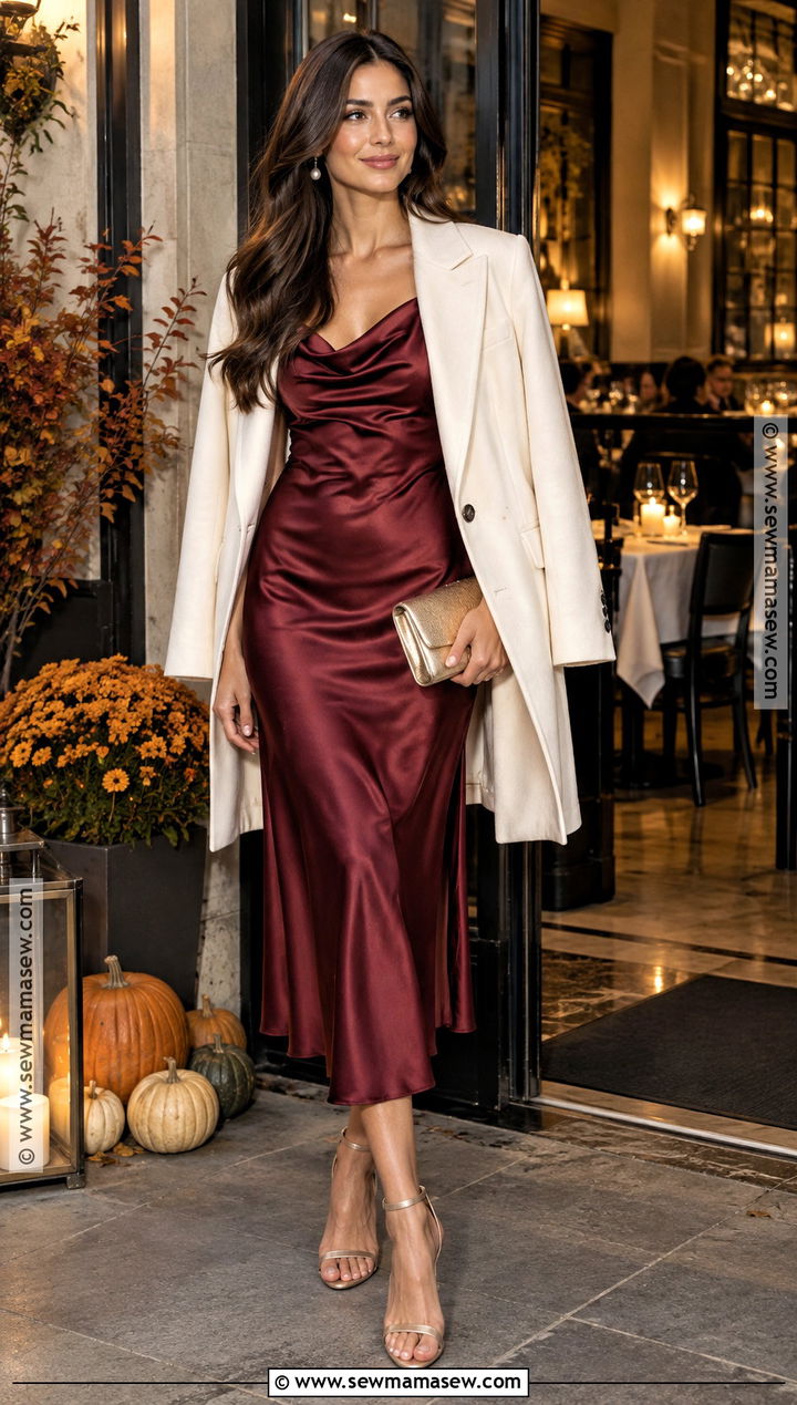 Burgundy Midi Fall Engagement Party Dress - 15 fall engagement party dress for bride ideas