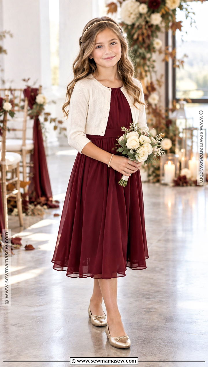 Burgundy Midi Junior Flower Girl Dress - 20 Fall Wedding Flower Girl Dresses