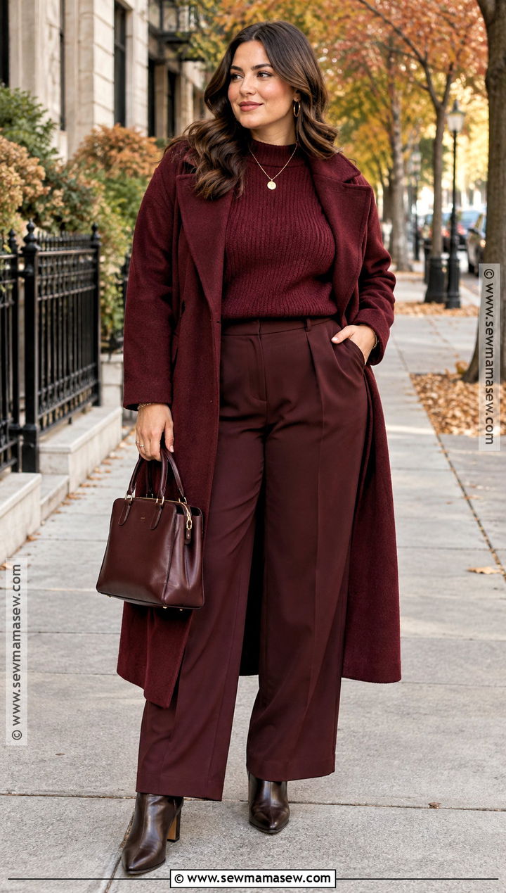 Burgundy Monochrome Fall Outfit - 15 Choosing Fall Fashion Colors Ideas