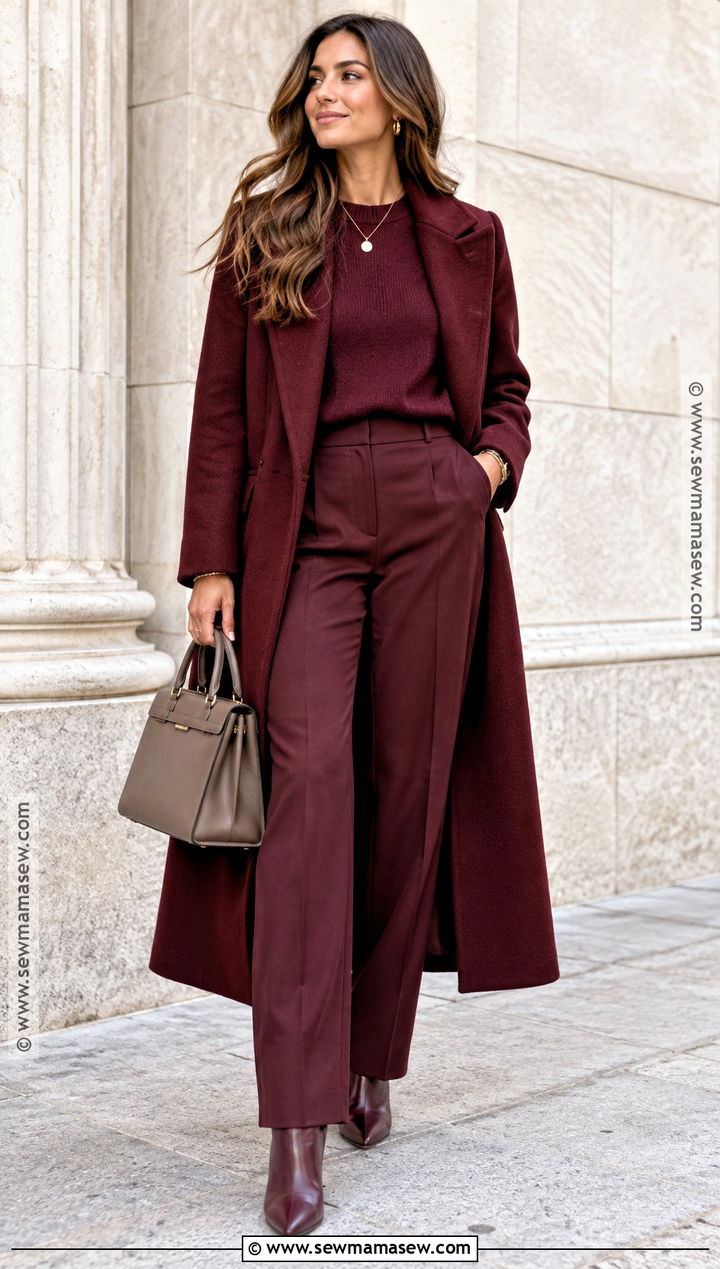 Burgundy Monochrome Fall Outfit - 20 fall style inspiration ideas