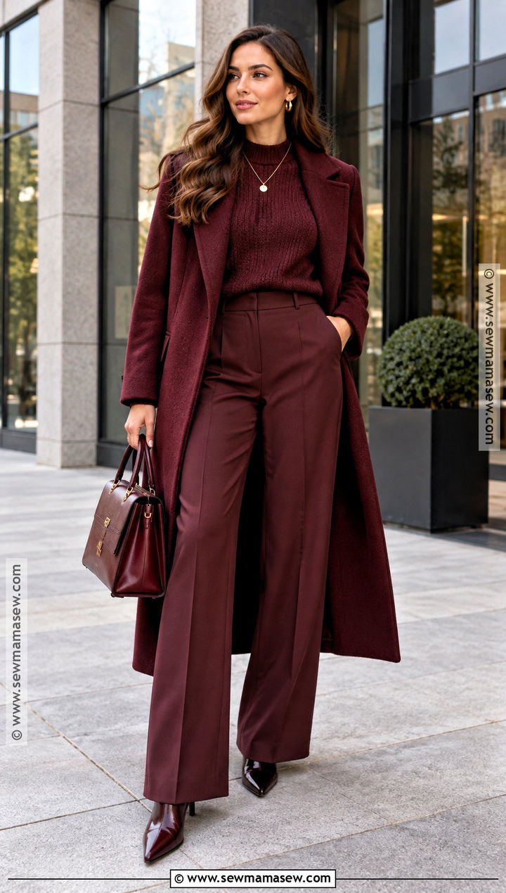 Burgundy Monochrome Fall Outfit - 15 clothing trends 2026 fall