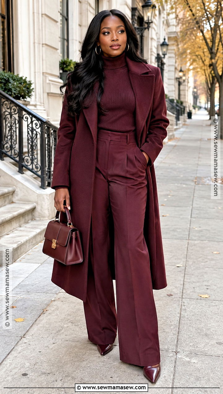 Burgundy Monochrome Fall Outfit - 15 fall 2026 fashion trends for black women