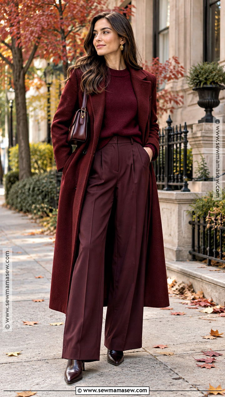 Burgundy Monochrome Fall Outfit - 15 Fashion Color Trend Fall Winter Ideas 2026