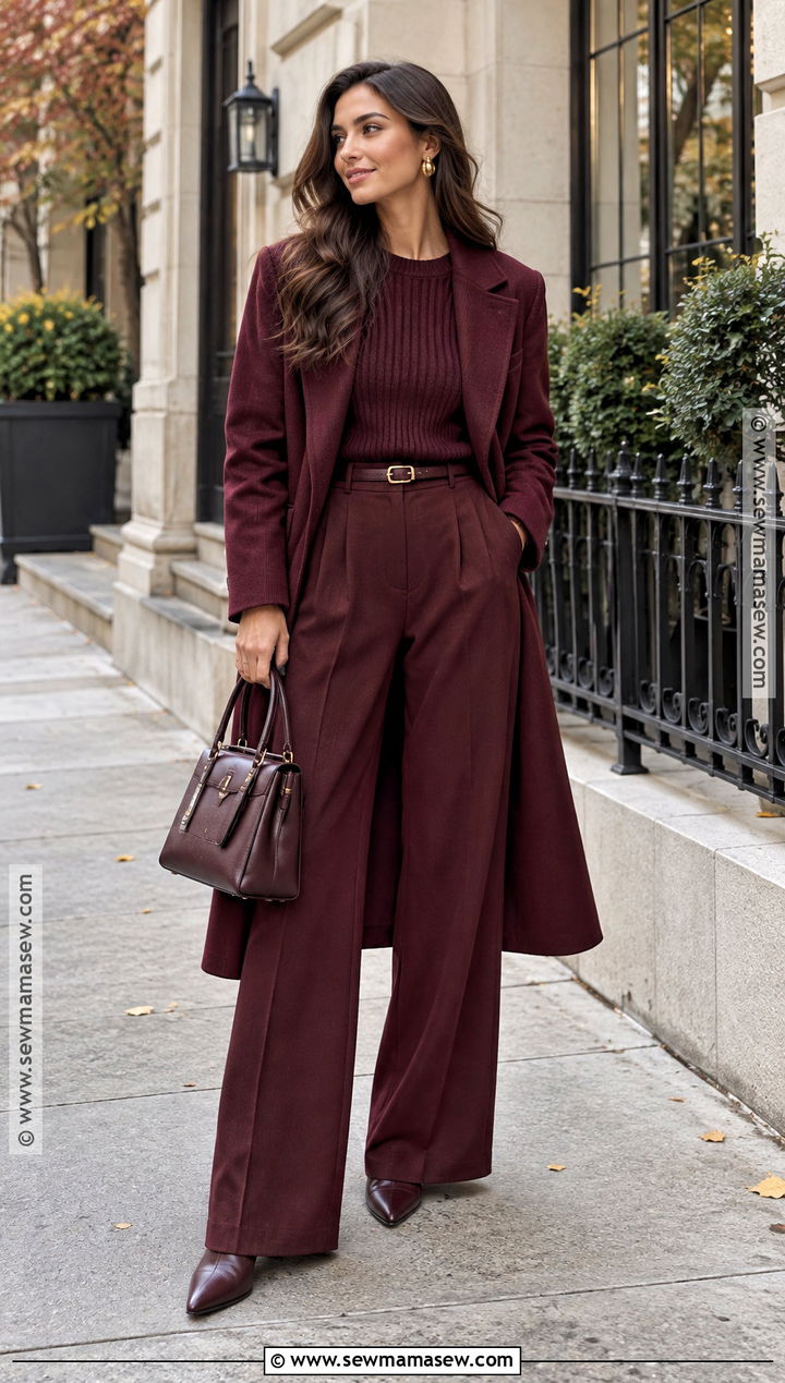 Burgundy Monochrome Fall Outfit - 15 Fashion Trends Fall 2425