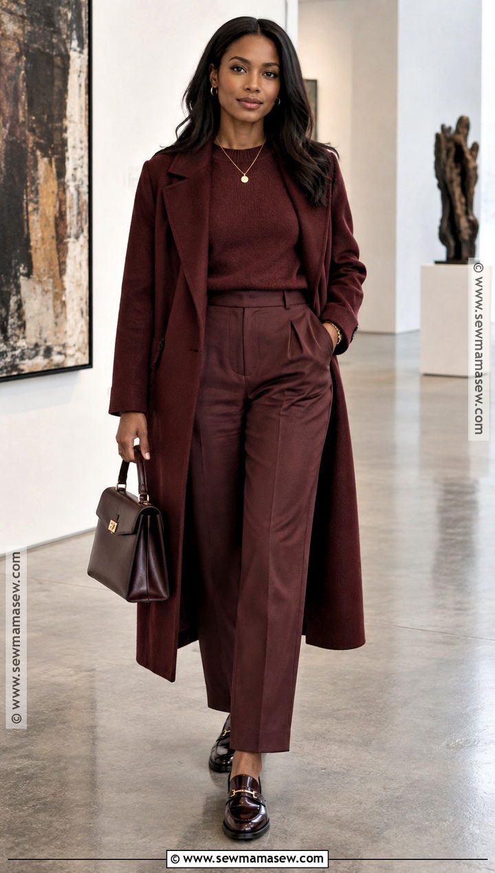 Burgundy Monochrome Fall Outfit for Black Women - 20 Black Women Outfits Fall