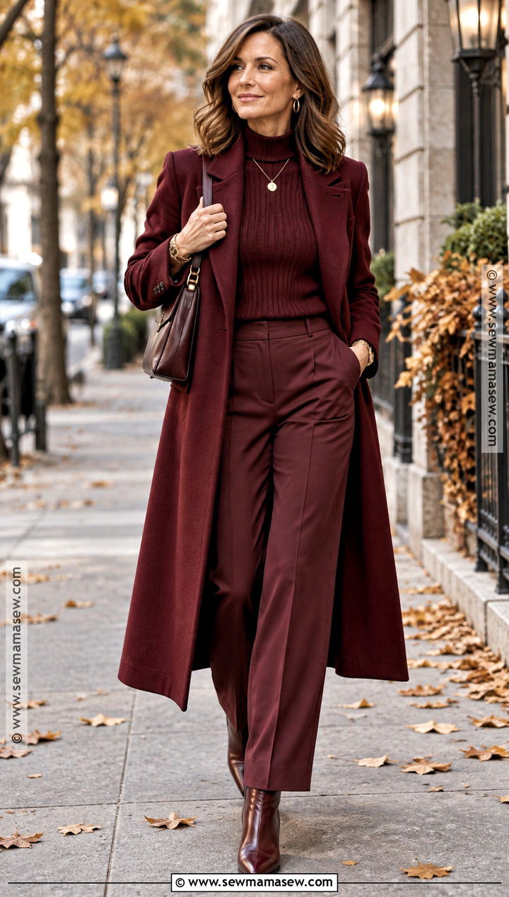 Burgundy Monochrome Going Out Outfit - 15 fall winter outfits going out