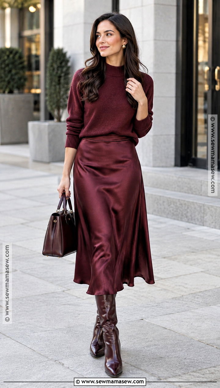 Burgundy Monochrome Midi Skirt Outfit - 15 2026 fall outfit trends