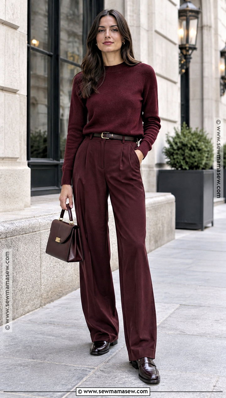 Burgundy Monochrome Outfit With Loafers - 20 fashion inspo outfits fall 2026