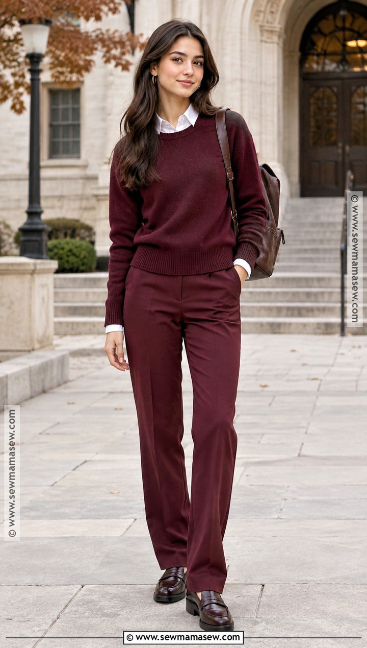 Burgundy Monochrome School Outfit - 25 fall fits for school