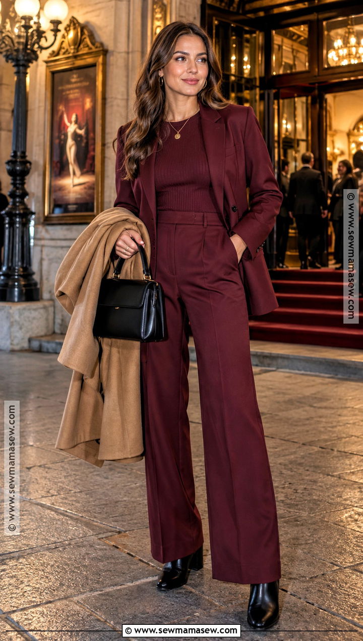 Burgundy Monochrome Theater Outfit - 15 play outfit theater fall ideas