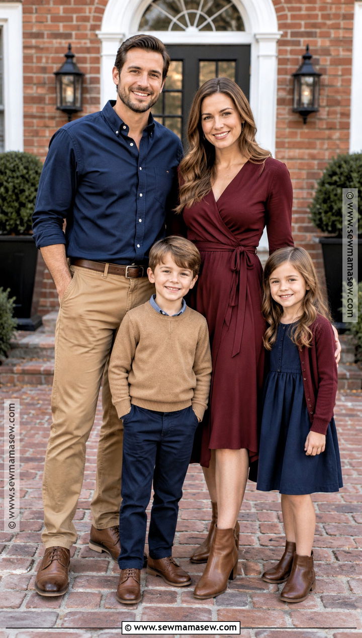 Burgundy Navy And Camel October Family Photo Outfits - 15 october family photos outfits colors