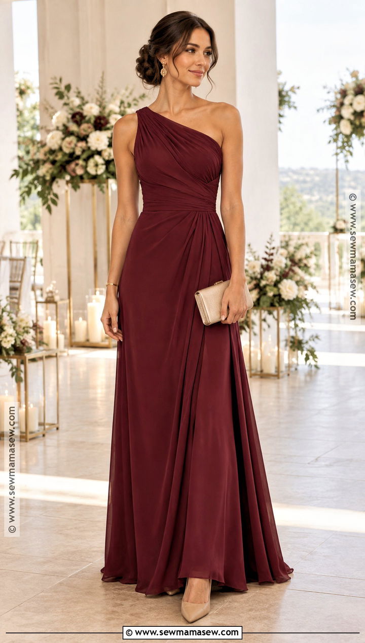 Burgundy One Shoulder Bridesmaid Dress - 20 fall bridesmaid dresses burgundy