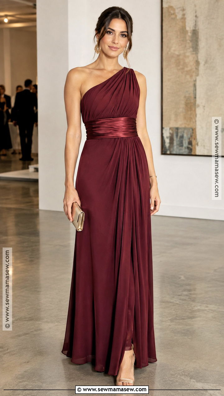 Burgundy One Shoulder Bridesmaid Dress - 20 burgandy bridesmaids dresses fall