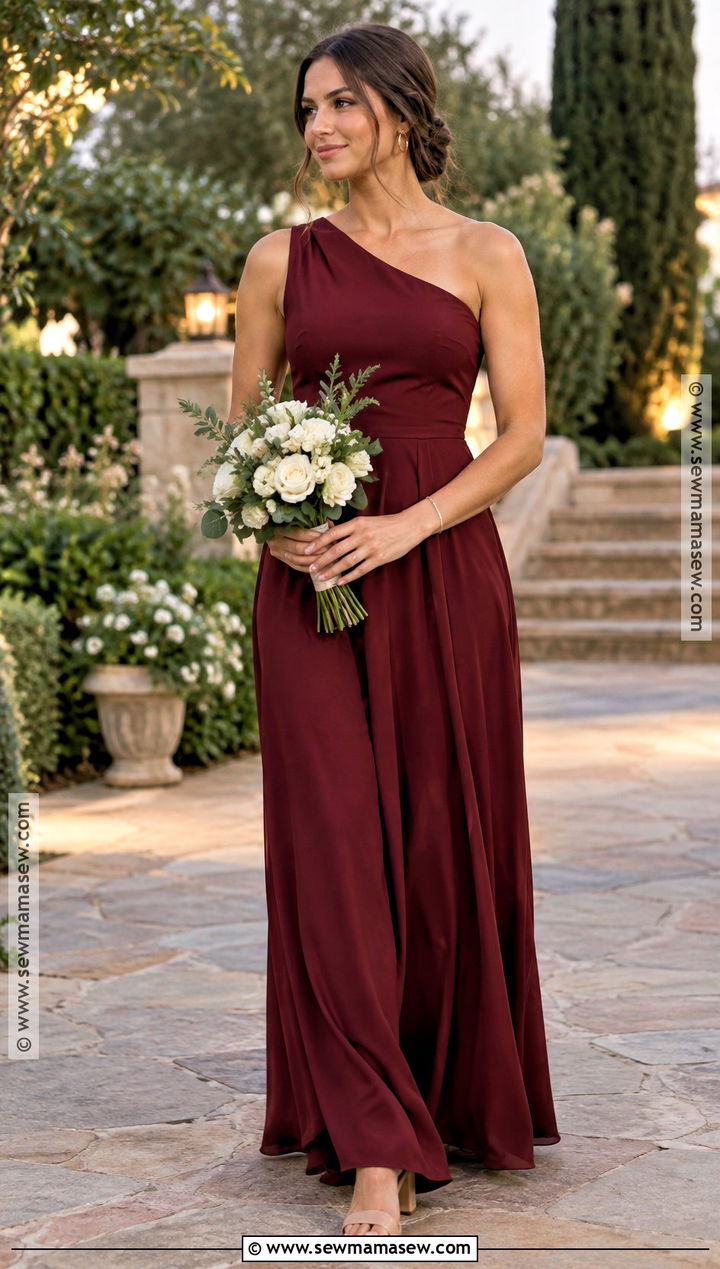 Burgundy One Shoulder September Bridesmaid Dress - 15 bridesmaid dresses september wedding