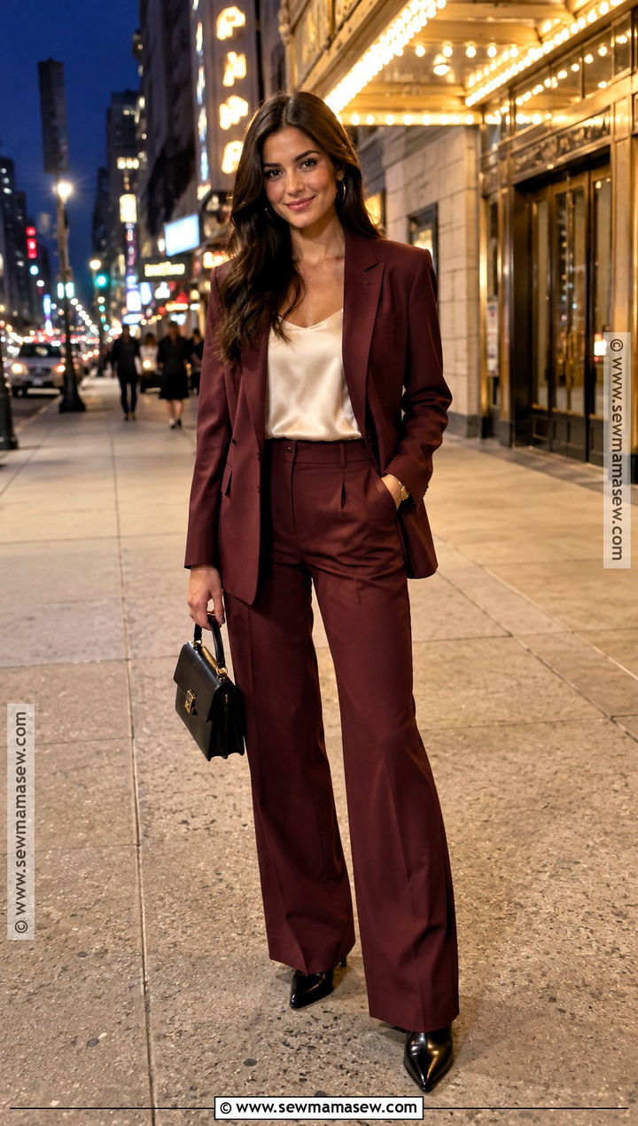Burgundy Pantsuit Broadway Outfit - 20 Broadway Show Outfit Nyc Fall Ideas