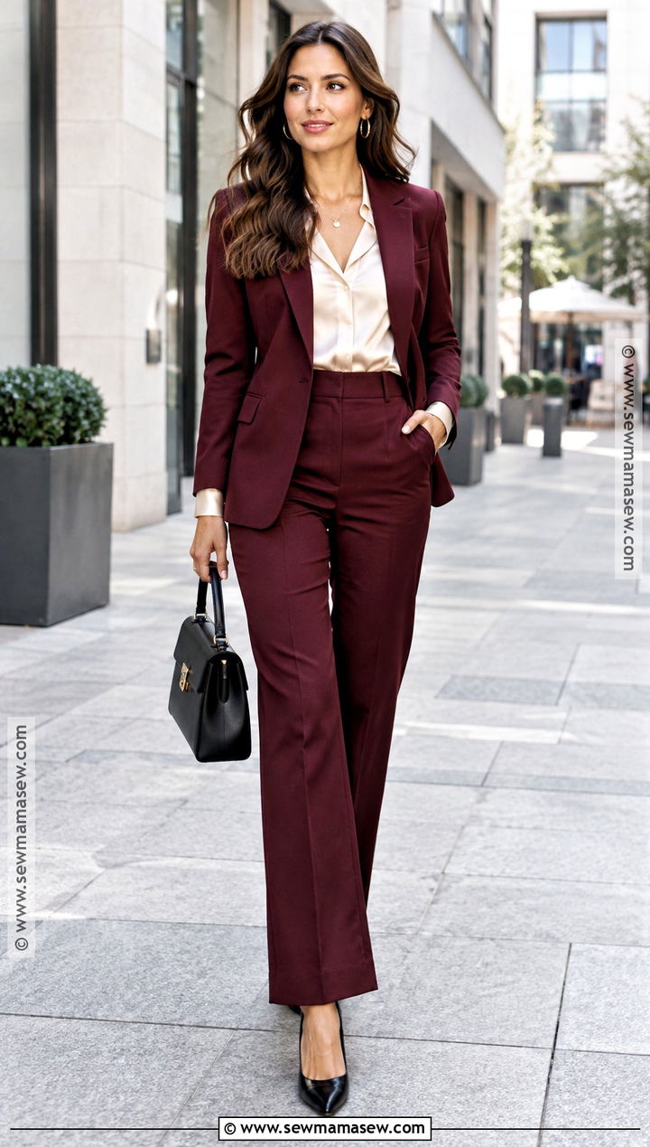 Burgundy Pantsuit Fall Office Outfit - 25 fall office outfits for women