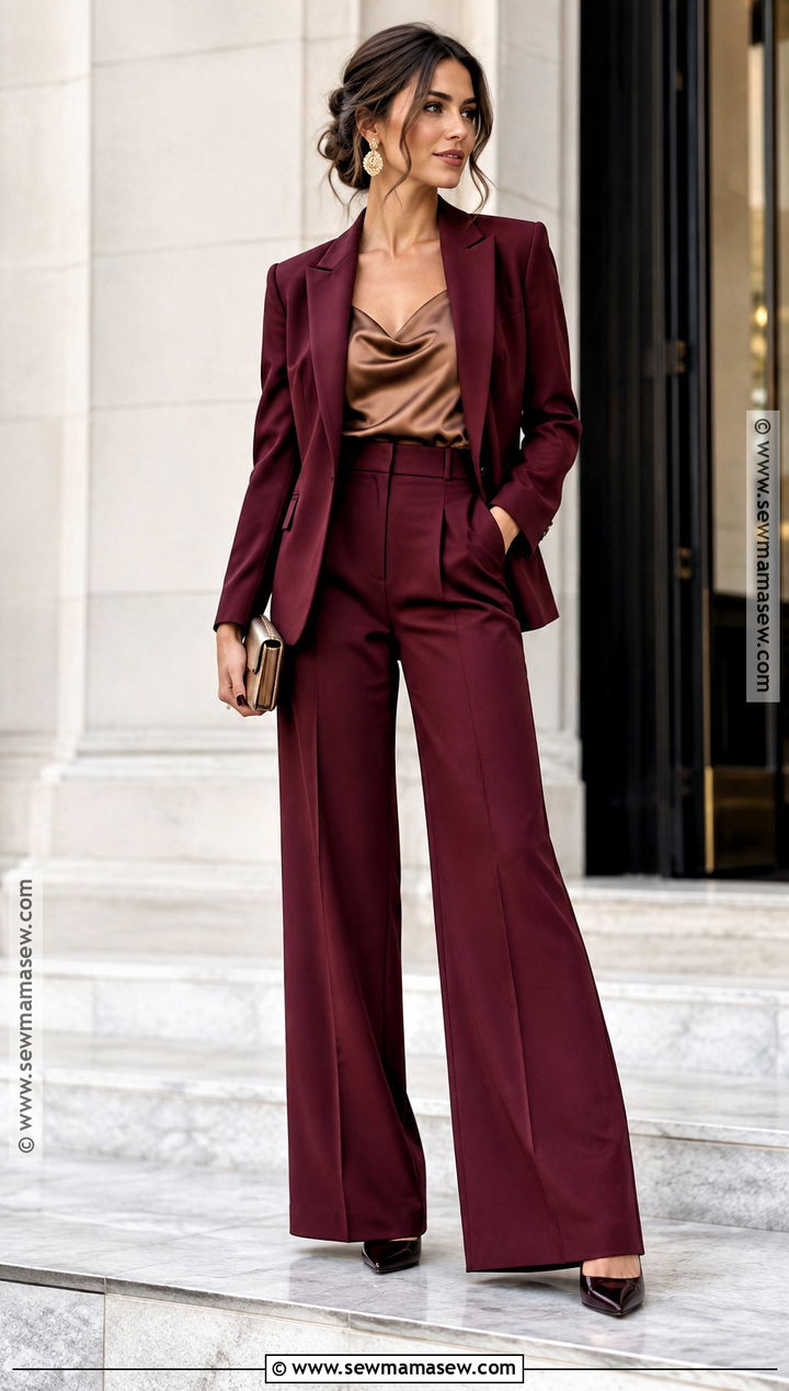 Burgundy Pantsuit Fall Wedding Guest Outfit - 25 wedding guest outfit fall ideas